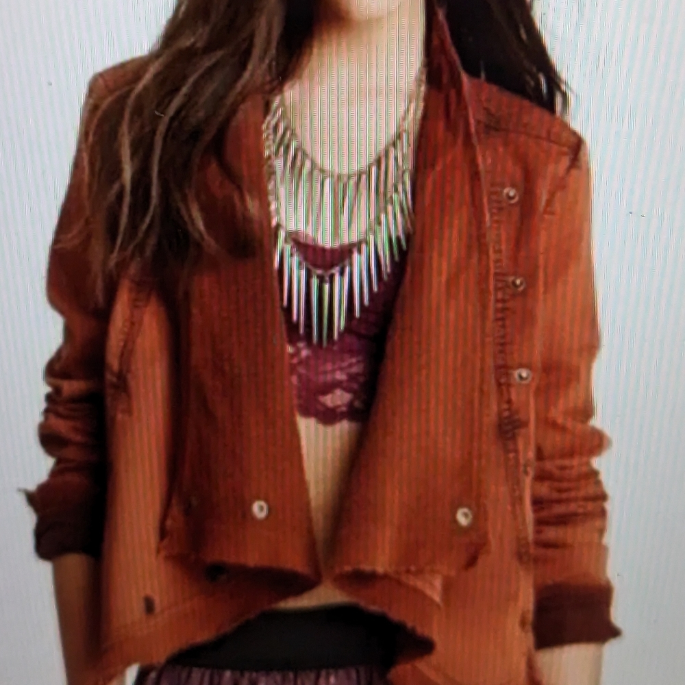 Free People collapsing twill raw edge jacket, size small, rust color - Picture 4 of 11